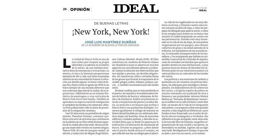 DE BUENAS LETRAS ¡New York, New York! en el Ideal de Granada