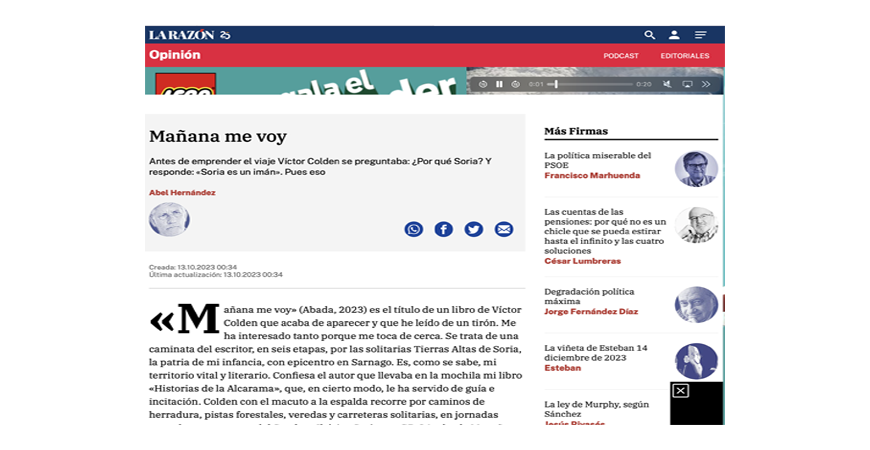 "Mañana me voy" en el diario La Razón